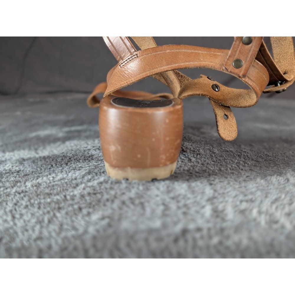 Swedish Hasbeens Sandal Wood Heel Boho Leather EU 40 Gladiator Handmade Spring - Picture 11 of 16